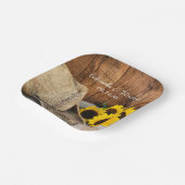 カウボーイハット、ひまわり、バーンドウッドウェスタン結婚ズ ペーパープレート (傾斜あり)