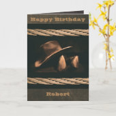 カウボーイハット、ブーツ、ロープウエスタンスタイル男らし カード (黄色い花)