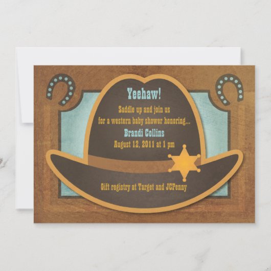 カウボーイハット – 青 – ベビーシャワー招待状 招待状 (正面)