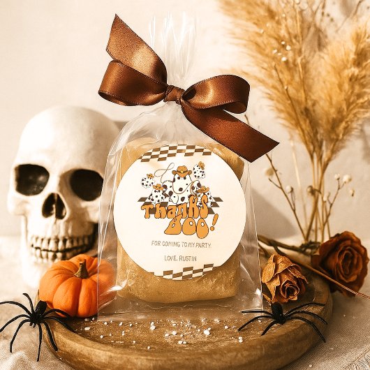 カウボーイハロウィン市松模様にパタ感謝していーンボー ラウンドシール