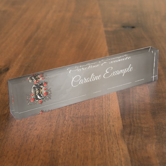 カウボーイハート：ブーツと花の詩。 デスクネームプレート (側面)