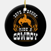 カウボーイバッキング馬ロデオに乗るブロンク セラミックオーナメント (裏面)