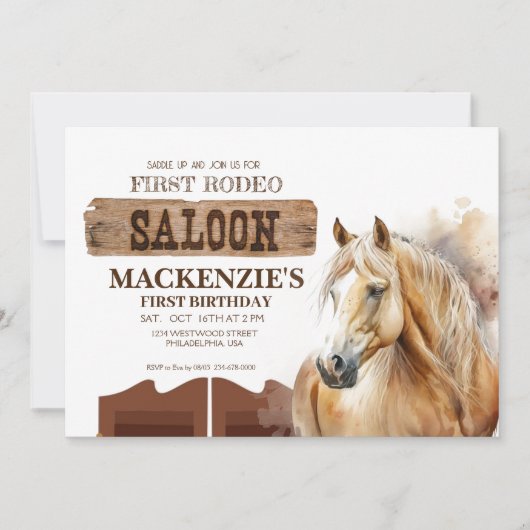 カウボーイバースデーパーティファーストRodeoワイルドウエスト 招待状 (正面)