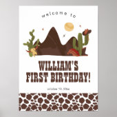 カウボーイバースデーパーティーまたはベビーシャワー歓迎サイン ポスター (正面)