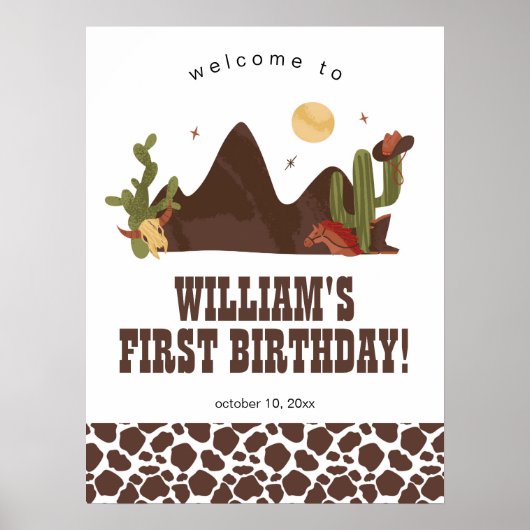 カウボーイバースデーパーティーまたはベビーシャワー歓迎サイン ポスター (正面)