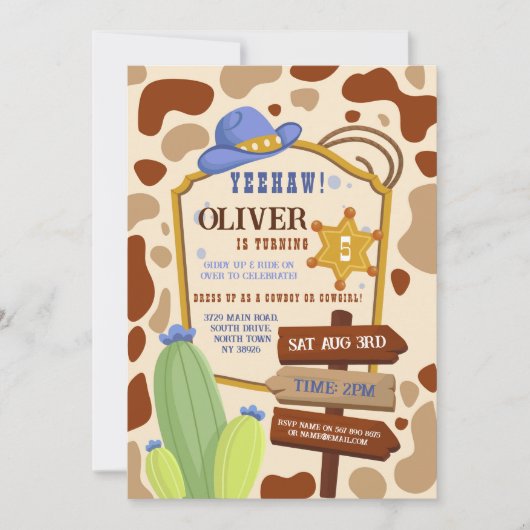 カウボーイバースデーパーティー西ブルーボーイズ 招待状 (正面)