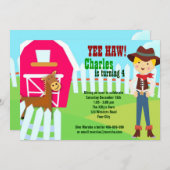 カウボーイバーンファームの誕生日の招待状 招待状 (正面/裏面)