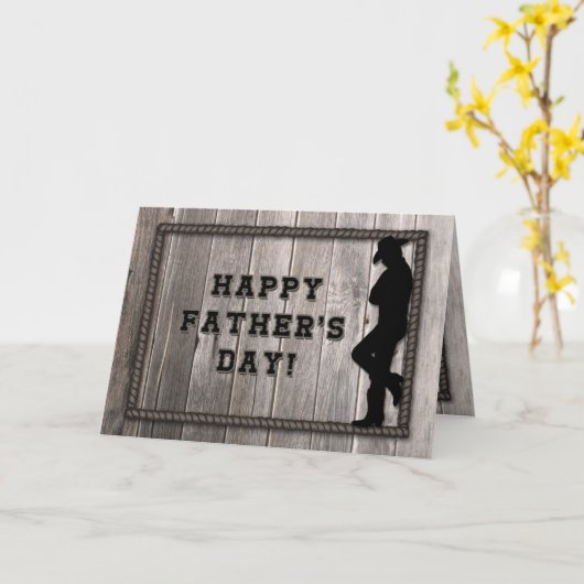 カウボーイパパ、グレーロープウェスタン素朴・ファーザー・デー カード (黄色い花)