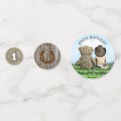 カウボーイパーソナライズされたとテディベアファースト誕生日 コンフェッティ (正面)