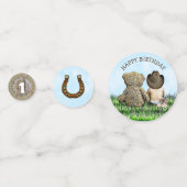 カウボーイパーソナライズされたとテディベアファースト誕生日 コンフェッティ (裏面)