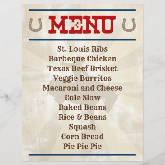 カウボーイパーソナライズされたの停止パーティーメニュー (正面)