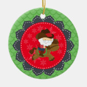 カウボーイパーソナライズされたサンタ乗馬クリスマス セラミックオーナメント (正面)