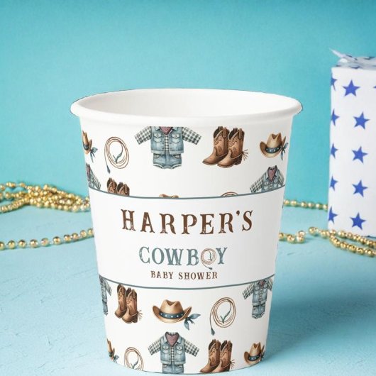 カウボーイパーソナライズされたパターン赤ちゃんシャワー 紙コップ