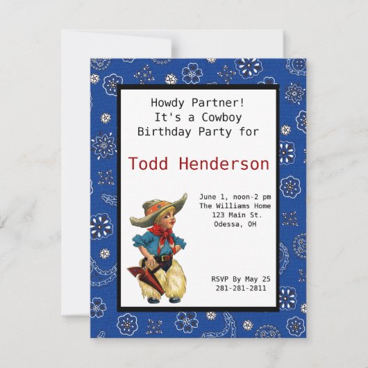 カウボーイパーティの招待状 招待状 (正面)