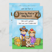 カウボーイファミリーボーイズベビーシャワーでドライブ 招待状 (正面/裏面)