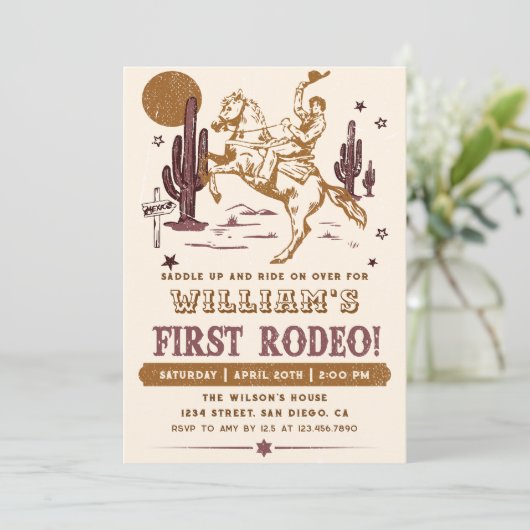 カウボーイファーストロデオウェスタン誕生日招待状 招待状 (スタンド正面)