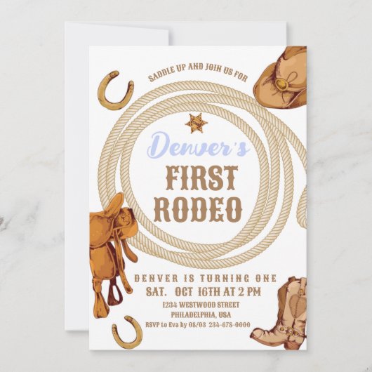 カウボーイファーストロデオ誕生日招待状 男女兼用 招待状 (正面)