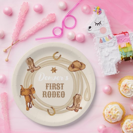 カウボーイファーストロデオ誕生日 男女兼用 ペーパープレート (パーティー)
