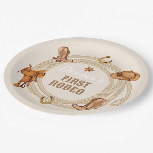カウボーイファーストロデオ誕生日 男女兼用 ペーパープレート (アングル)