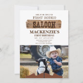 カウボーイファーストRodeo誕生日パーティフォトキッズ1st 招待状 (正面)