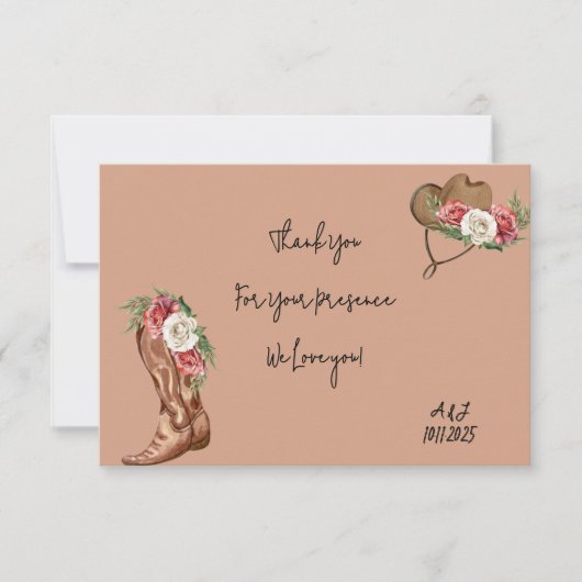 カウボーイブライダルシャワー感謝していユー サンキューカード (正面)