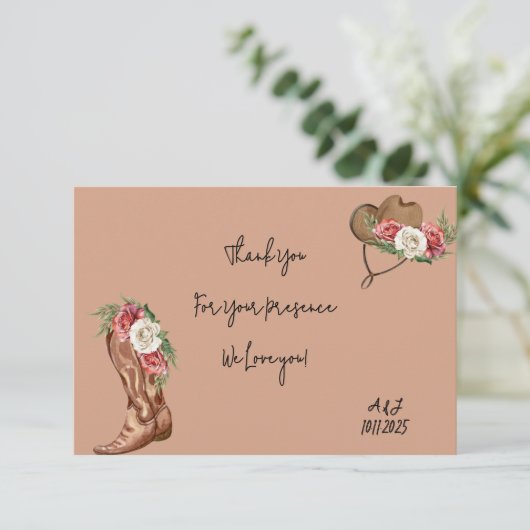 カウボーイブライダルシャワー感謝していユー サンキューカード (スタンド正面)
