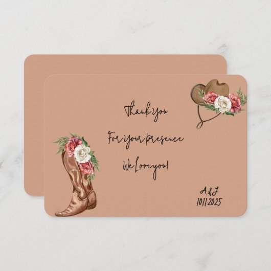 カウボーイブライダルシャワー感謝していユー サンキューカード (正面/裏面)