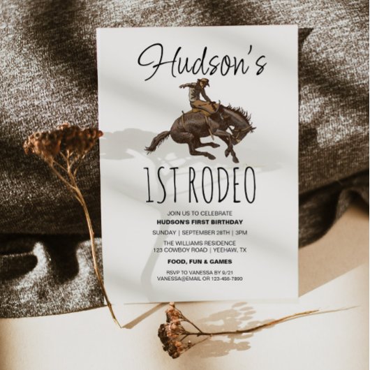 カウボーイブラウンウォーター色1stロデオ1st誕生日 招待状