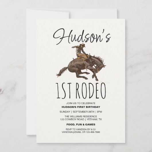 カウボーイブラウンウォーター色1stロデオ1st誕生日 招待状 (正面)