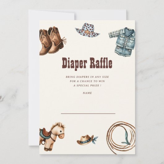カウボーイブルーウェスタンのおむつラッフルチケットカード 招待状 (正面)