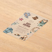 カウボーイブルーウェスタンロデオベビーシャワー招待状 アクリル招待状 (レイダウン)