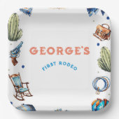 カウボーイブルーウエスタンワイルドウエスト誕生日 ペーパープレート (正面)