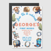 カウボーイブルーウエスタンワイルドウエスト誕生日 マグネット招待状 (正面/裏面)