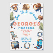 カウボーイブルーウエスタンワイルドウエスト誕生日 マグネット招待状 (正面)