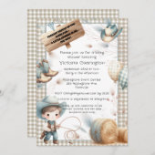 カウボーイブルーボーイベビーシャワー 招待状 (正面/裏面)