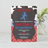 カウボーイブルーレッドブラックボーイバースデー招待状 招待状 (スタンド正面)