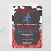 カウボーイブルーレッドブラックボーイバースデー招待状 招待状 (正面)