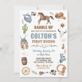 カウボーイブルー1stロデオワイルドウエストテーマ誕生日 招待状 (正面)