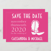 カウボーイブーツでお知らせ(ダークピンク) セーブザデート (正面/裏面)