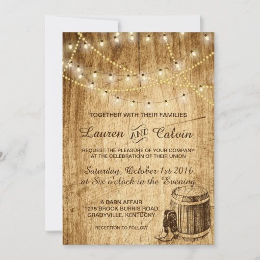 カウボーイブーツとの国の結婚式の招待状 招待状 (正面)