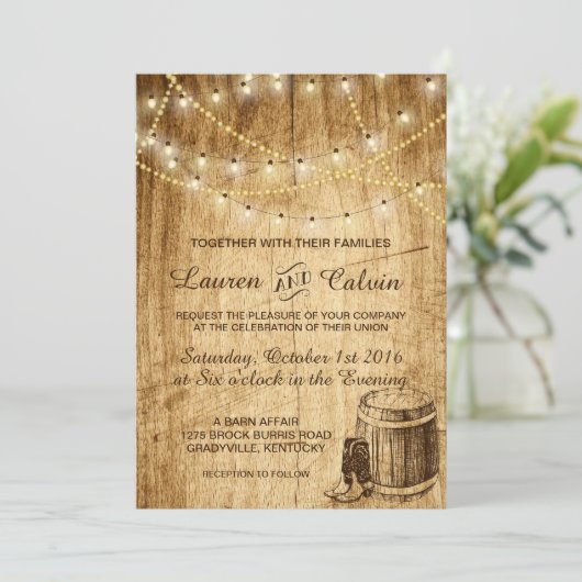 カウボーイブーツとの国の結婚式の招待状 招待状 (スタンド正面)