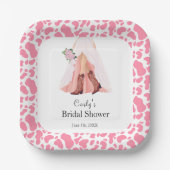 カウボーイブーツとウェディングドレスのブライズシャワー ペーパープレート (正面)