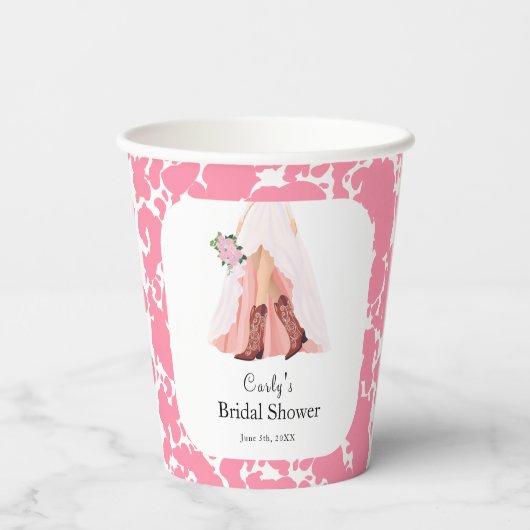 カウボーイブーツとウェディングドレスのブライズシャワー 紙コップ (裏面)