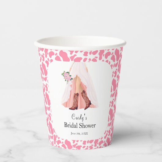 カウボーイブーツとウェディングドレスのブライズシャワー 紙コップ (正面)