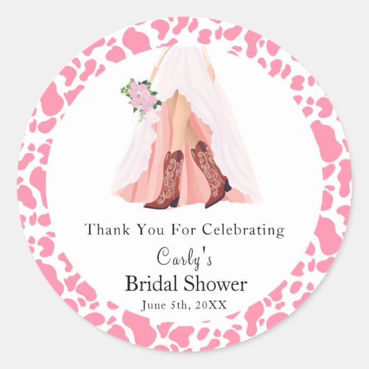 カウボーイブーツとウェディングドレス ブライダルショーありがとう ラウンドシール (正面)