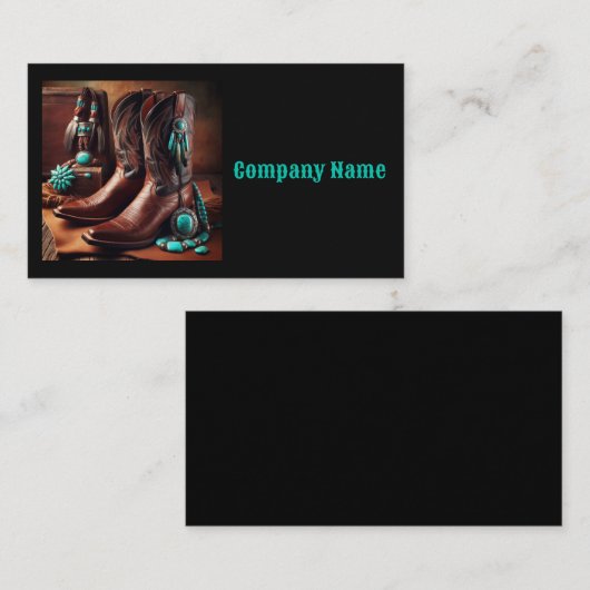 カウボーイブーツとターコイズジュエリー(黒) 名刺 (正面/裏面)