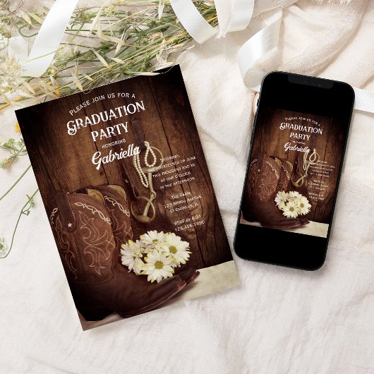 カウボーイブーツとデイジーウェスタン卒業パーティー 招待状