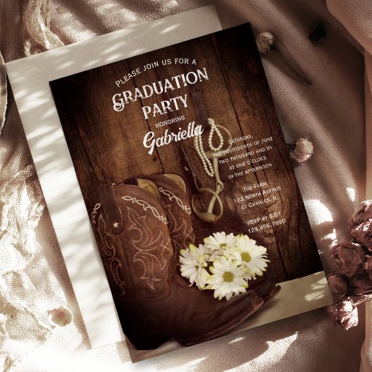 カウボーイブーツとデイジーウェスタン卒業パーティー 招待状