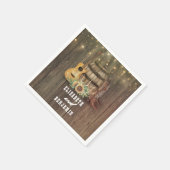 カウボーイブーツとヒマワリのワインバレル スタンダードカクテルナプキン (角)