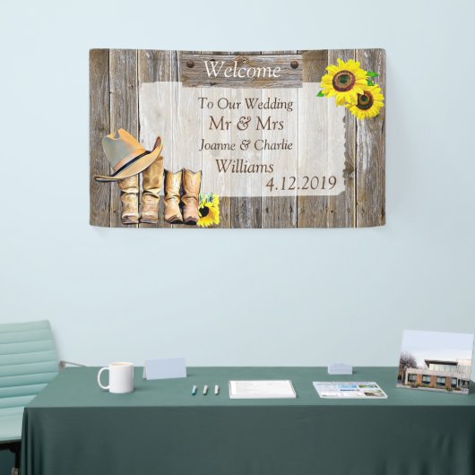 カウボーイブーツとヒマワリ結婚ーズ 横断幕 (トレードショー)